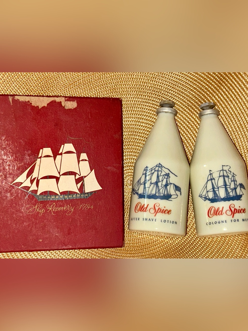 Old Spice Vintage #380 SHULTON Ship Bottle Aftershave Lotion Cologne For Men Set
